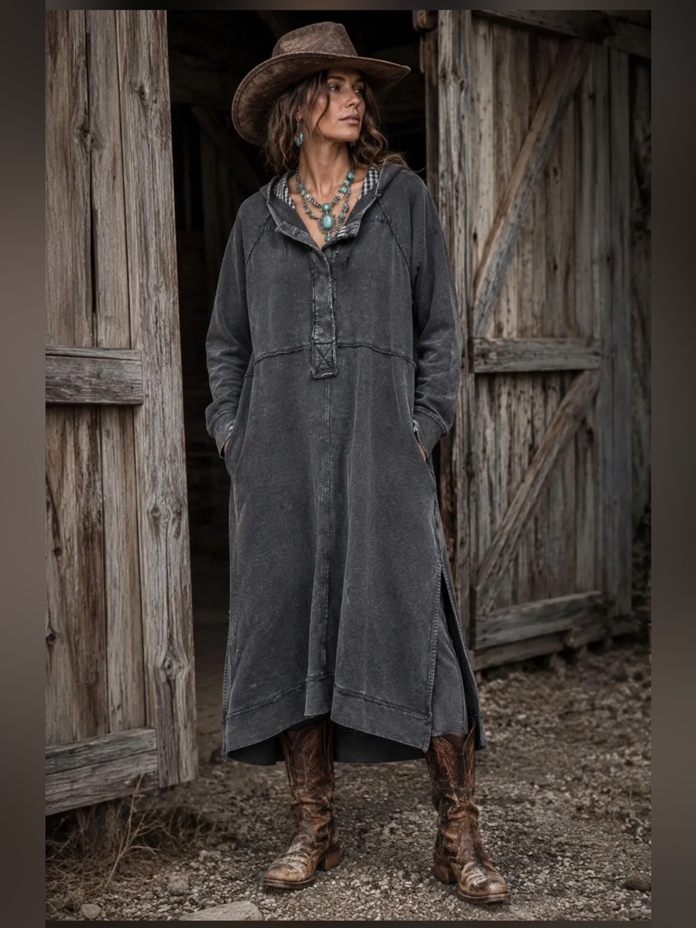 Pilcro Anthropologie Mineral Wash Hooded Duster Dress Charcoal Gray M